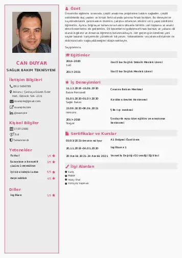 Hasta Bakıcı Cv Örnekleri cv indir